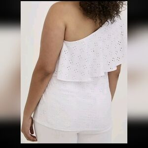 Torrid Jersey One Shoulder Ruffle Eyelet Sleeveless Top White Size 4 4X VGUC